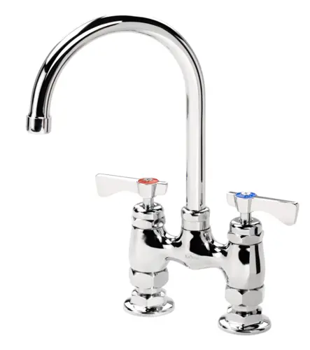 Krowne 15-401L-W-E4 Raised Deck Mount Faucet w/ 6" Gooseneck Spout & Wrist Action Handles - 4" Centers, 1.5 GPM