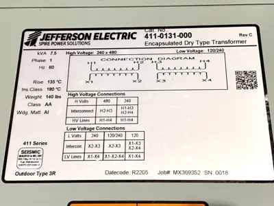 New | in-Stock Jefferson Electric Encapsulated Dry Type Transformer 1-Phase 7.5kVA Distribution Transformers Michigan US | Maverick Industrial Sales #1398084