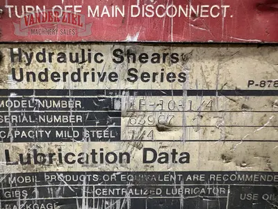 Used NIAGARA IF-10-1/4 Power Squaring Shears (Inch) Michigan US | Vander Ziel Machinery Sales #480522