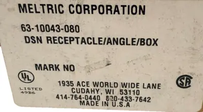 NEW MELTRIC CORP. 63-10043-080 DSN RECEPTACLE ANGLE BOX 20AMP 6310043080