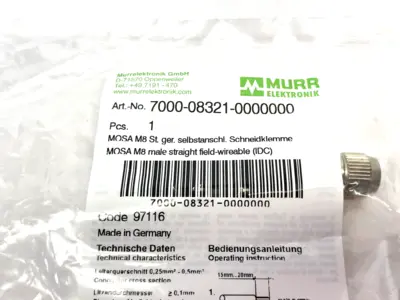 NEW MURRELEKTRONIK FIELD WIREABLE CONNECTOR M8 BARREL 3-PIN MALE