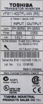 USED TOSHIBA VFS11-4007PL-WN INVERTER DRIVE VFS114007PLWN