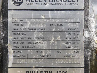 Allen Bradley 1326AB-A3E-11-K4 AC Servo Drive 1.2kW 3000RPM 48 LB.IN. 7.8A Used