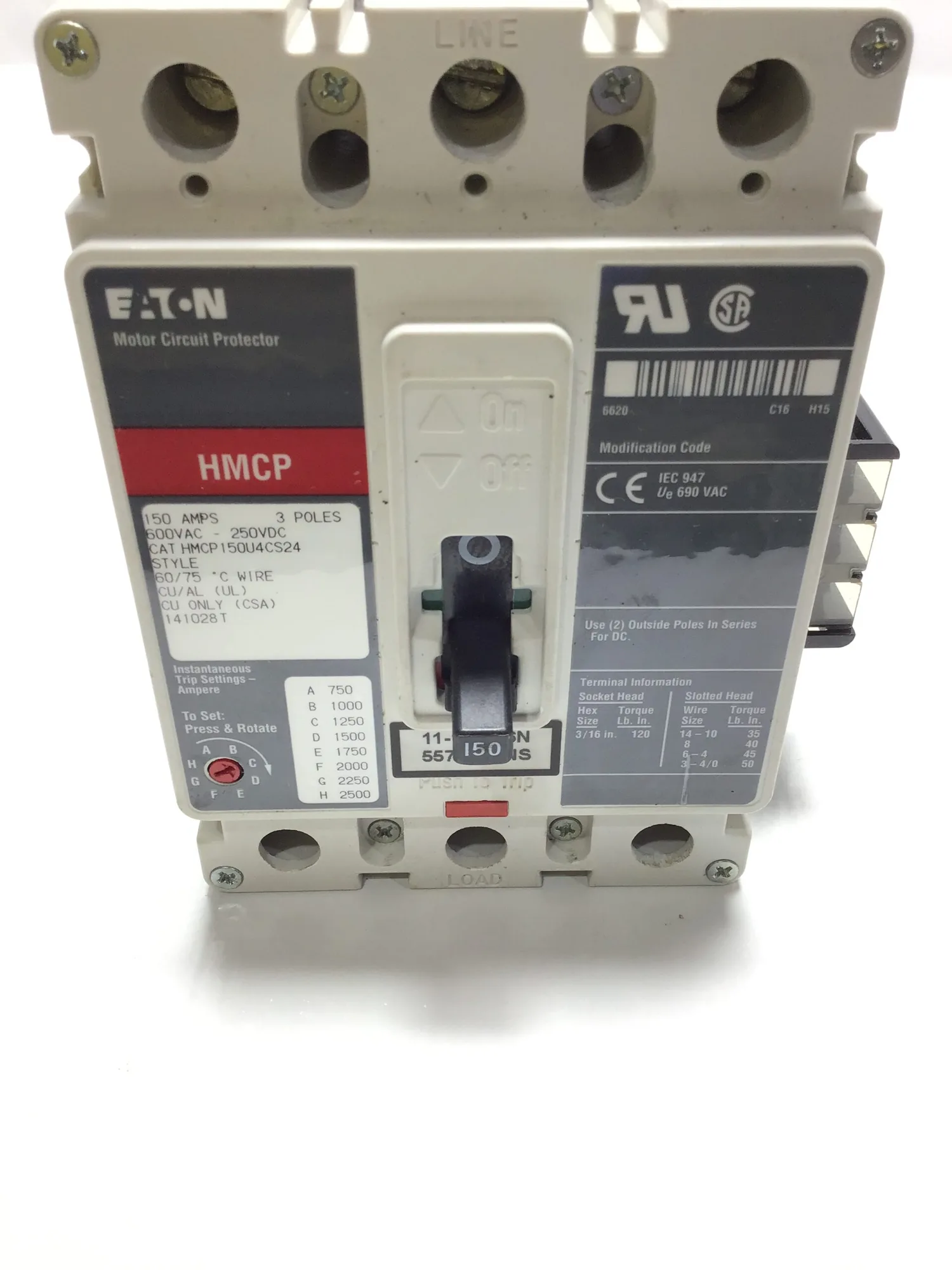 Eaton HMCP150U4CS24 Motor Circuit Protector/Breaker 3 Pole 150 Amps