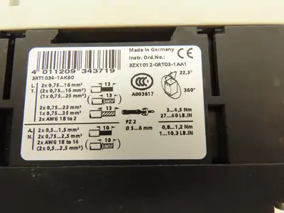 Siemens 3RA1135-4ES34-1AK6 Combo Starter 600VAC 45A 3Ph Sirius Motor Protector