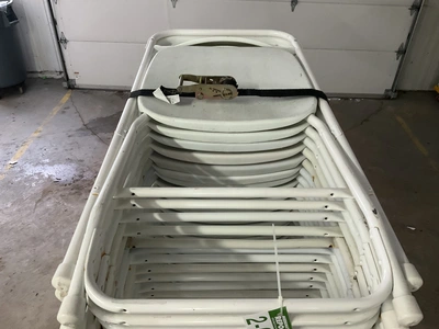 50 Metal Folding Chairs W/ metal rolling rack