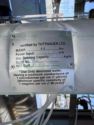 USED TUTTNAUER 5075 EL CPVGP-B/L  SIDE LOAD STEAM STERILIZER W/ COOLING COIL MFG 2022