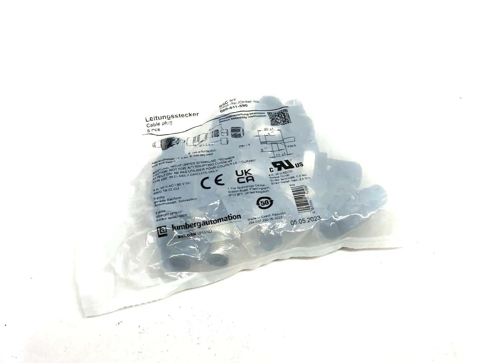 NEW BELDEN LUMBERG CABLE PLUG CONNECTOR M12 5-POSITION