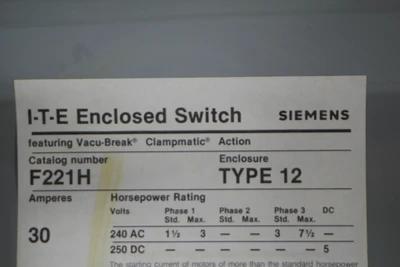 New | in-Stock ITE-Siemens F221H Switchgears California US | Davliegogo LLC #1707908