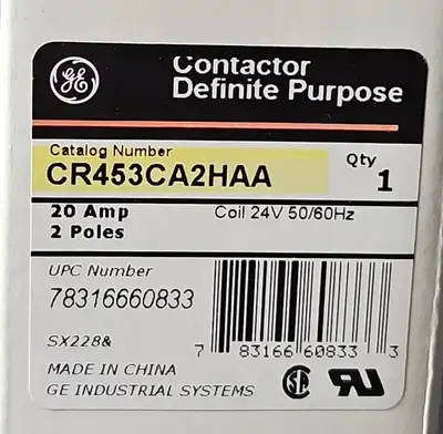 GE CR453CA2HAA 20A 2POLE DEFINITE PURPOSE CONTACTOR. Loc4E-29