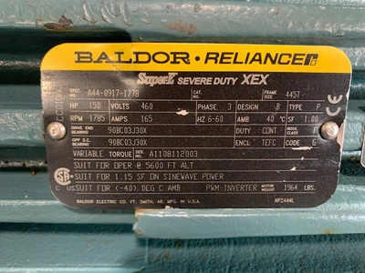 150hp 1750rpm 460v 445T Baldor Reliance AC Motor, Unused Condition