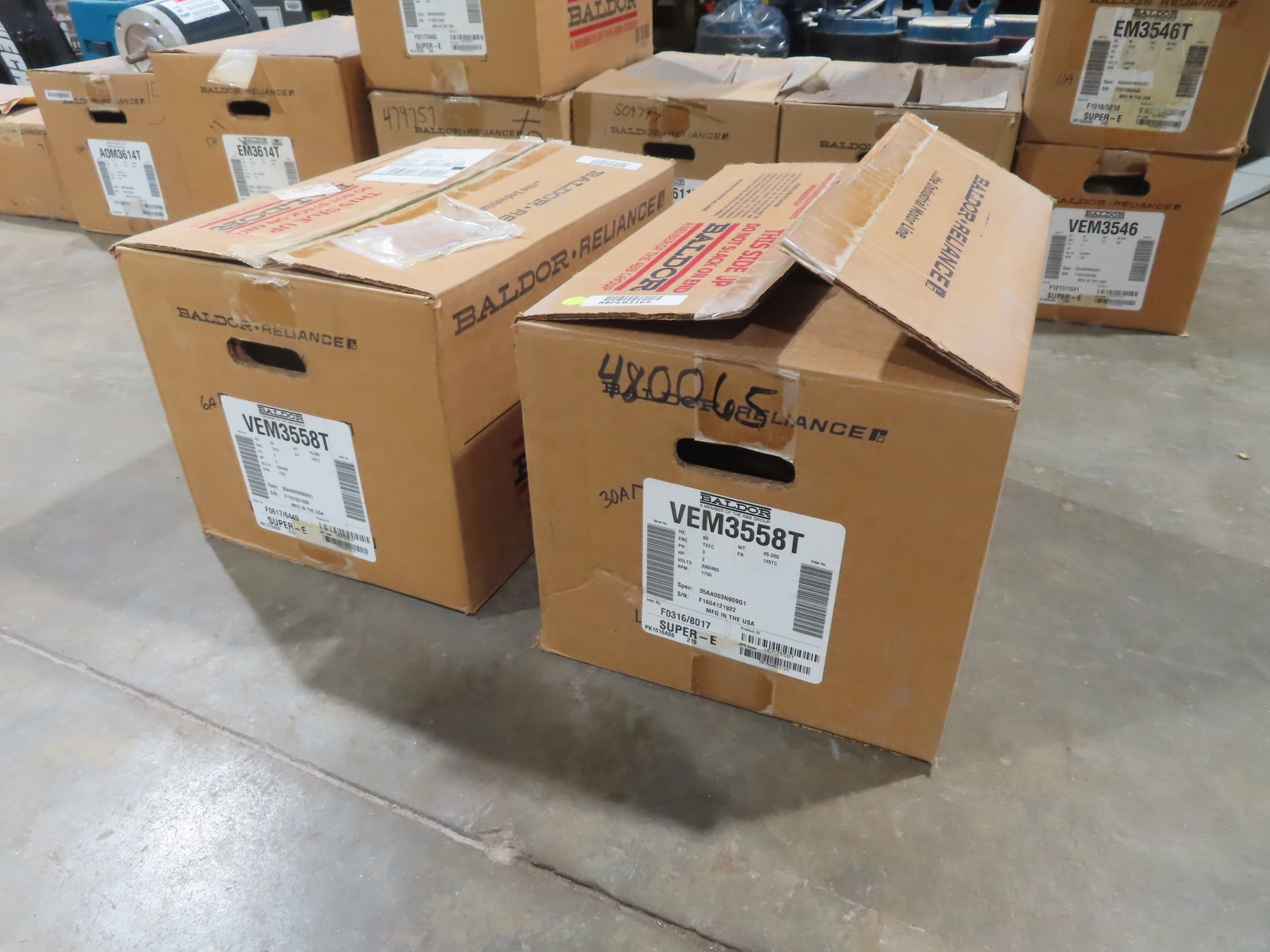 2 hp Baldor AC Electric Motors, new surplus, 1755 RPM, Frame 145TC, qty.2