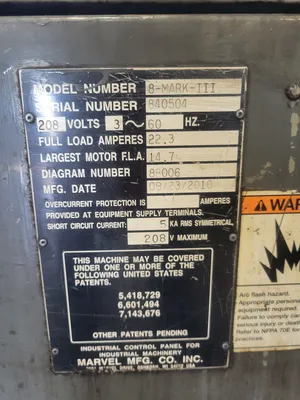 2010 MARVEL SERIES 8 MARK III Vertical band Saws | Myers Technology Co., LLC (4)