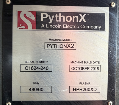 2016 PYTHON X2 ROBOTIC PLASMA COPER