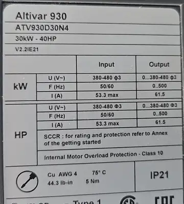 Used Schneider Electric ATV930D30N4 Inverter (Altivar 930) Motor Controllers South Carolina US | Palmetto Automation #1160028