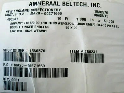 NEW AMMERAAL BELTECH 460231 BELT 19'x50" WIDE EM-8/200+10-TRNS-ASFGSP2C-40AS