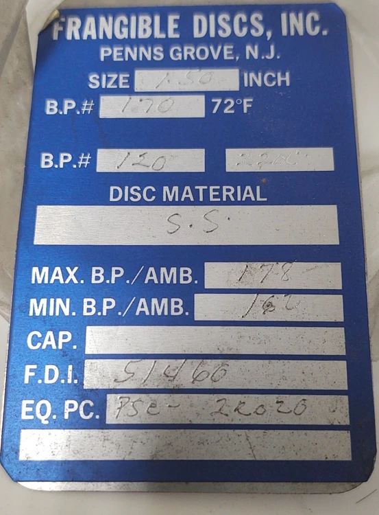 New | in-Stock FRANGIBLE DISC INC. Disc Rupture Disc Or Containment Disc Kentucky US | Edwards Industrial Repair #1014868