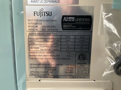 Used FUJITSU AOU18RLXFW1 Air Conditioning Equipment Michigan US | Miedema Asset Management Group #1423575