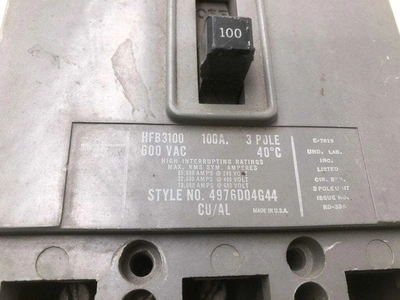 Westinghouse HFB3100 100A 3 Pole MCCB Molded Case Circuit Breaker 600V