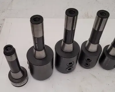 R-8 SOLID HOLDERS SET OF 9 - VARIOUS SIZES AND TYPES (END MILL HOLDERS, STUB, ARBOR)