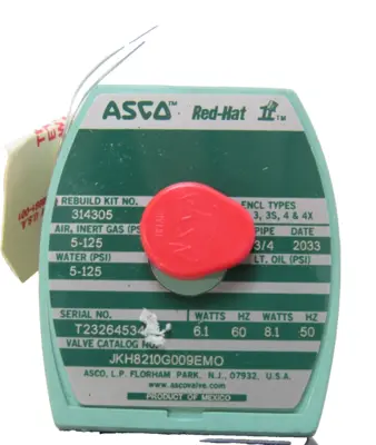 NEW ASCO JKH8210G009EMO SOLENOID VALVE 120/60, 110/50