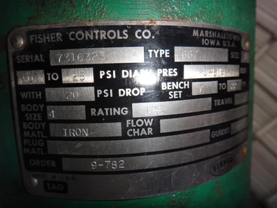 Fisher 4" 125 Class, Iron Flanged Control Valve