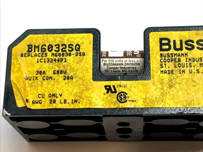 USED BUSSMANN 2-POLE MIDGET FUSE BLOCK 30A 600V SCREW/QUICK CONNECT