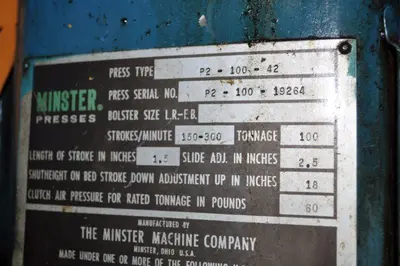 USED MINSTER P2-100-42