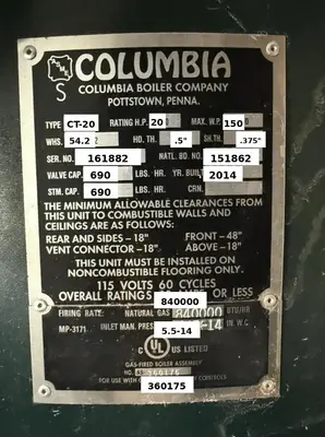 Used 2014 COLUMBIA CT-20 Boilers Ohio US | C3 SURPLUS LLC #1459988