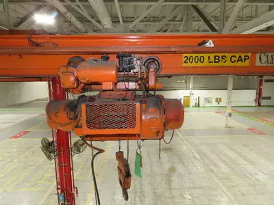 Cleveland Tramrail P&H 1 Ton Single Girder Underhung Bridge Crane 21' 8" Span