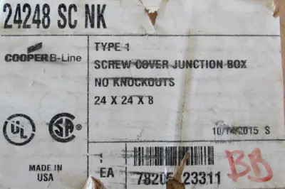 NEW COOPER 24248-SC-NK JUNCTION BOX 24x24x8 24248SCNK