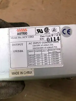 Astec ACV 15N3 Power Supply 15V 110/120V 220/230/240V 47-63Hz