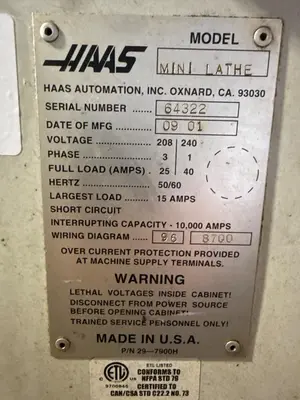 Used 2001 HAAS MINI LATHE CNC Lathes Ohio US | Aucto #1306760