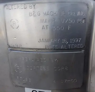 Tank, Approx. 13 Gallon (50 Liter), 50 PSI/FV, 70 PSI Jacket, Stainless Steel, #5991461