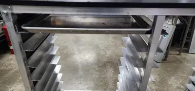 Used Falcon Restaurant Supply Used Half Size Sheet Pan Cart w/Tray 50.5" L x 14" W x 34" H Restaurant Equipment (Miscellaneous) Illinois US | Falcon Restaurant Supply #1376397