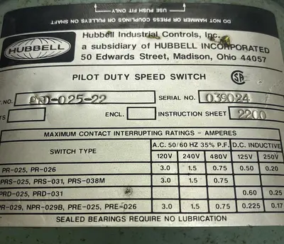 Used HUBBELL PRD-025-22 Relays & Switches | Surplus Asset Holdings #1205780
