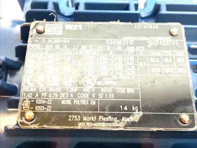 Used WEG AC Motor 0.75kW 3-Phase 1420/1720RPM 460V 50/60Hz A.C. Motors Michigan US | Maverick Industrial Sales #1395810
