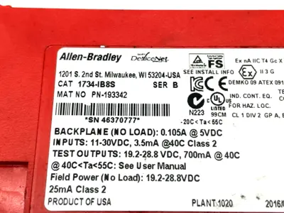 1734-IB8S | Allen Bradley  Ser. B I/O Module Safety 8 Point Input - For parts or not working