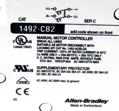 NEW ALLEN BRADLEY 1492-CB2H100 CIRCUIT BREAKER SERIES C 1492CB2H100