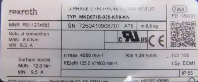 REFURBISHED REXROTH R911274565 SERVO MOTOR MKD071B-035-KP0KN
