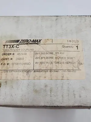 New | in-Stock ZERO-MAX TORQ-TENDER COUPLING ITEM NUMBER TT3X-C *NEW* Conveyor Parts | ND Industrial Surplus #1216496