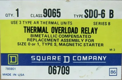 NEW SQUARE D 9065-SD0-6B THERMAL OVERLOAD RELAY 9065SD06B