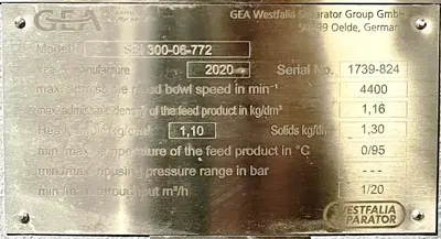 (7) GEA Westfalia SSI 300-06-772 vegetable protein clarifier centrifuges, 316SS.