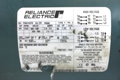 Reliance Electric P56H1337H Motor 3/4HP 1725RPM w/Dodge Tigear 10:1 Gear Reducer