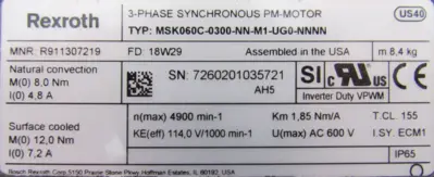 NEW REXROTH R911307219 SERVO MOTOR MSK060C-0300-NN-M1-UG0-NNNN