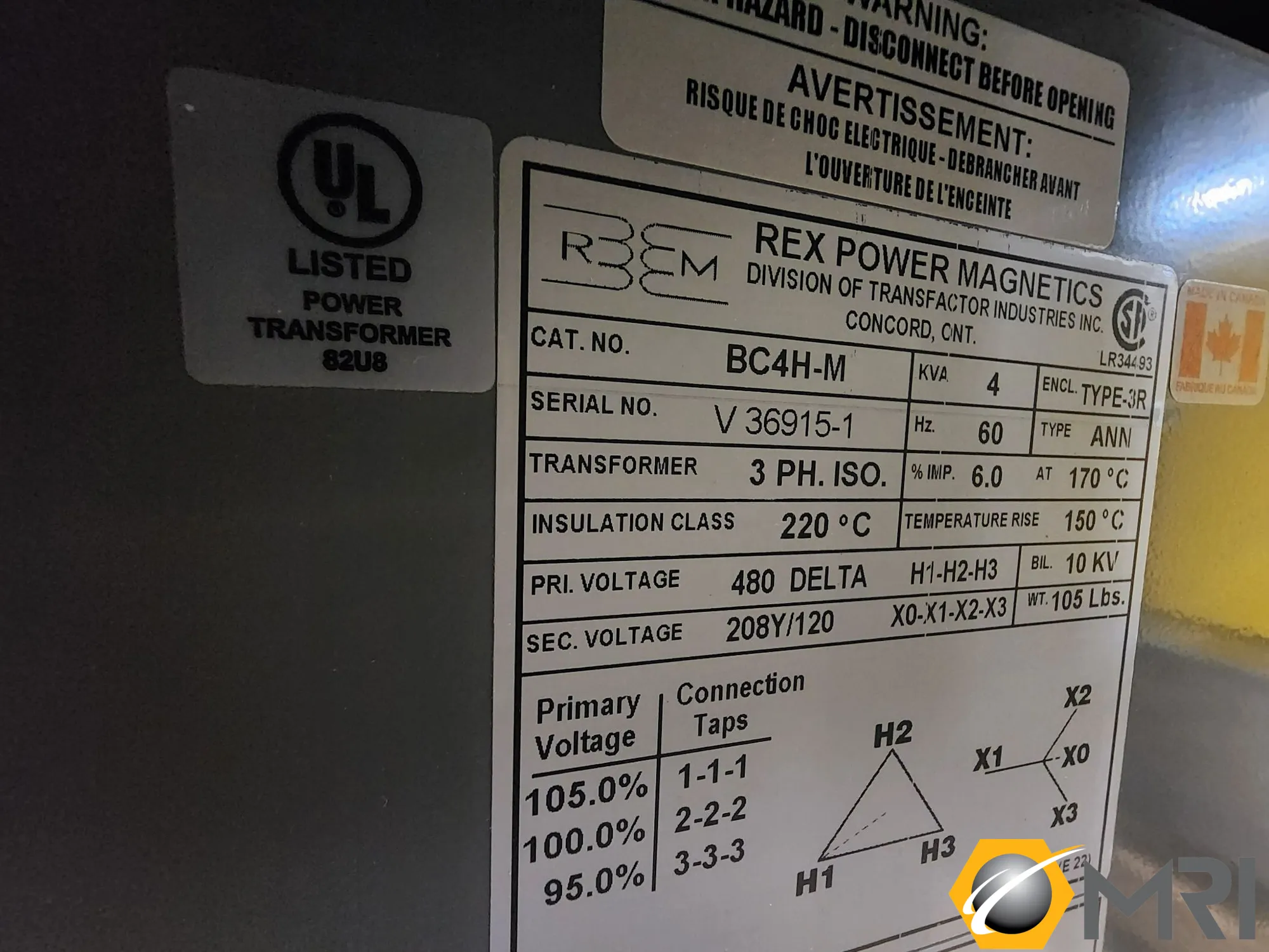 REX Power Magnetics BC4H-M 480 Delta / 208Y/120 4KVA Transformer, New 2022 | SB 7611529