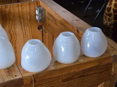 Lot of (6) Handblown Art Glass Table Vases by Holmegaard 4" x 4" (white) (rounded triangle)