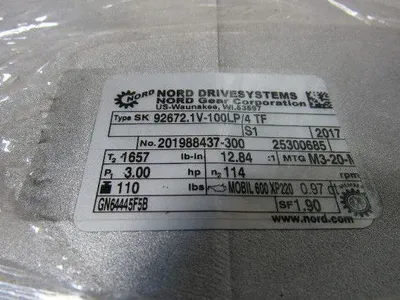 Nord 100LP/4TF 12.84:1 Ratio 114RPM 2.2kW Right Hand Output Gear Motor