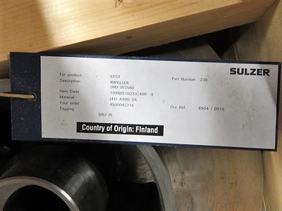 Impeller for Sulzer pump model SRU-35S560, material A890 Unused