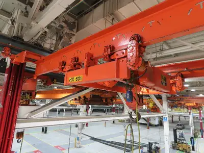 Cleveland Tramrail P&H 7.5 Ton Double Girder Bridge Crane 28' Span w/Remote